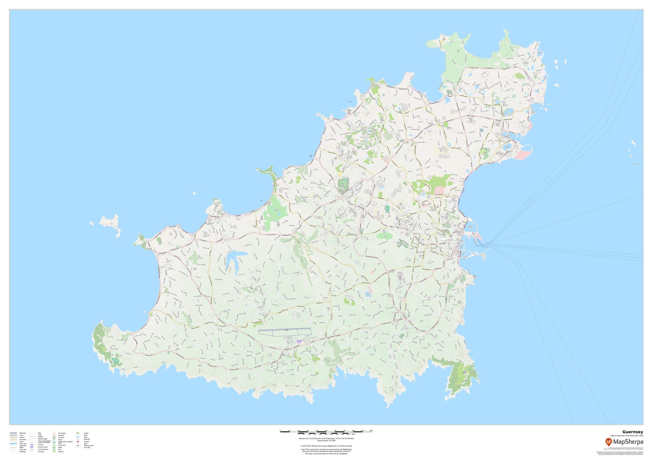 Guernsey - Channel Islands - 47" x 33.25" Matte Plastic Wall Map