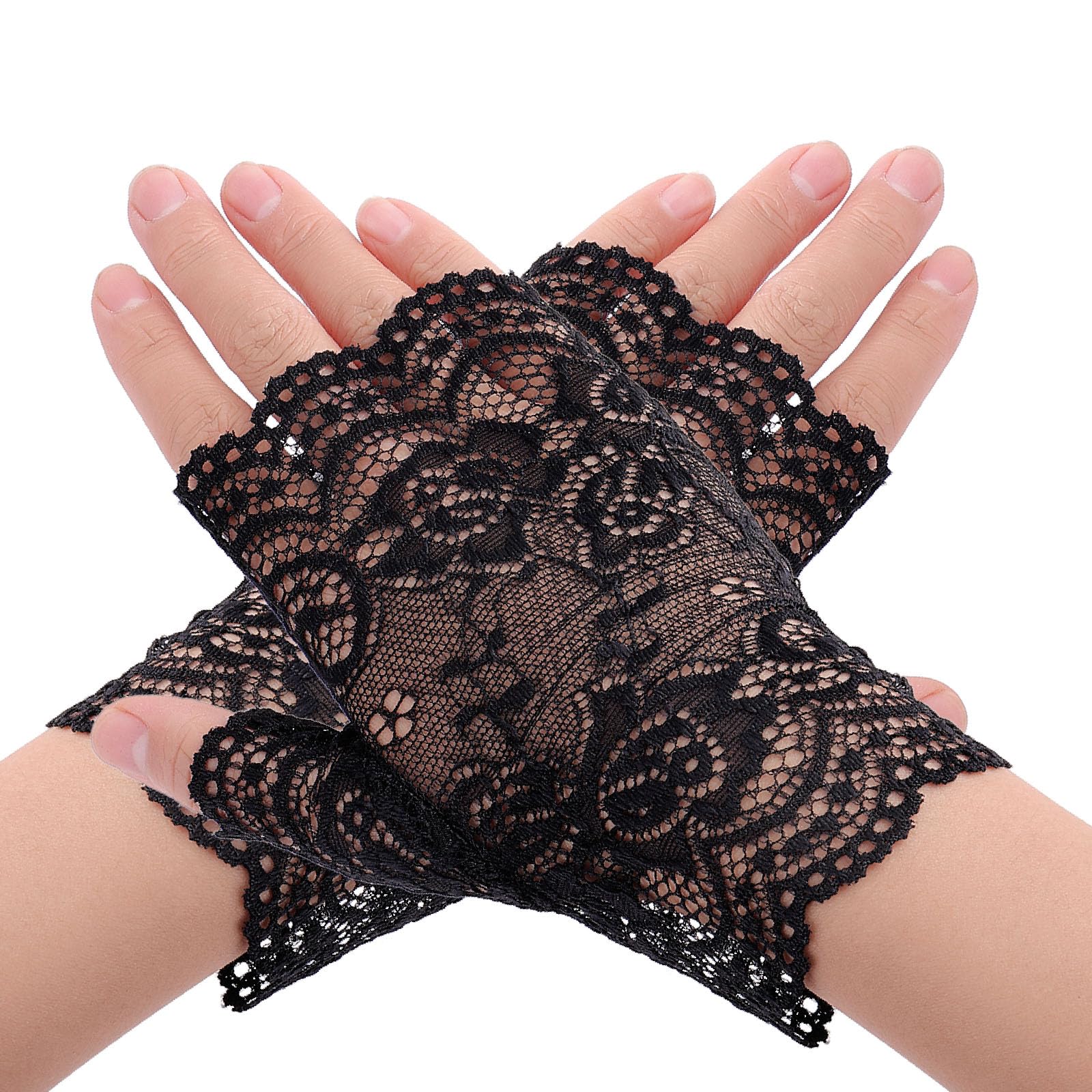 WLLHYF Women's Lace Fingerless Bridal Wrist Gloves - Elegant Short Gloves for Tea Party, Sunblock, Floral Designs, Party Costume & Halloween Accessories