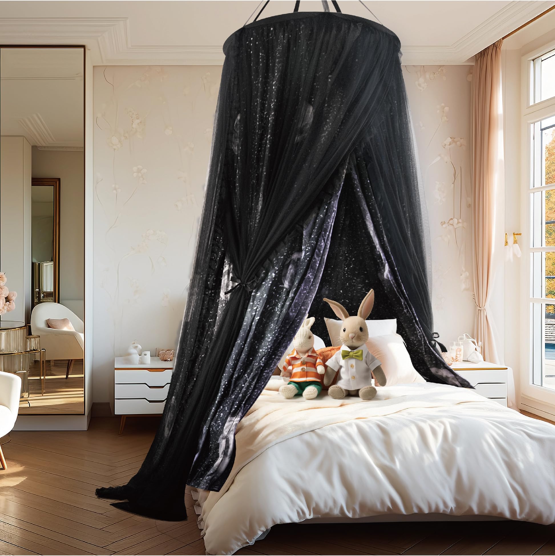 Photo 1 of ZXPLO 40"x 106" Bed Canopy for Girls & Adults, Double Layer Princess Round Dome Bed Curtain Canopy Drapes, Dreamy Mosquito Net Reading Nook, Bedroom Decoration (Moon)