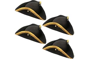 SGBETTER 4 Pack Pirate Tricorn Hat Black Colonial Tricorn Hat Revolutionary Tri-Corner Hat for Halloween Pirate Cosplay Costume Accessories