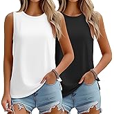 Cunno 2 Pack Women's Sleeveless Tank Tops, Casual Loose Fit T Shirts Solid Color Tunic Crew Neck Summer Shirts Tee