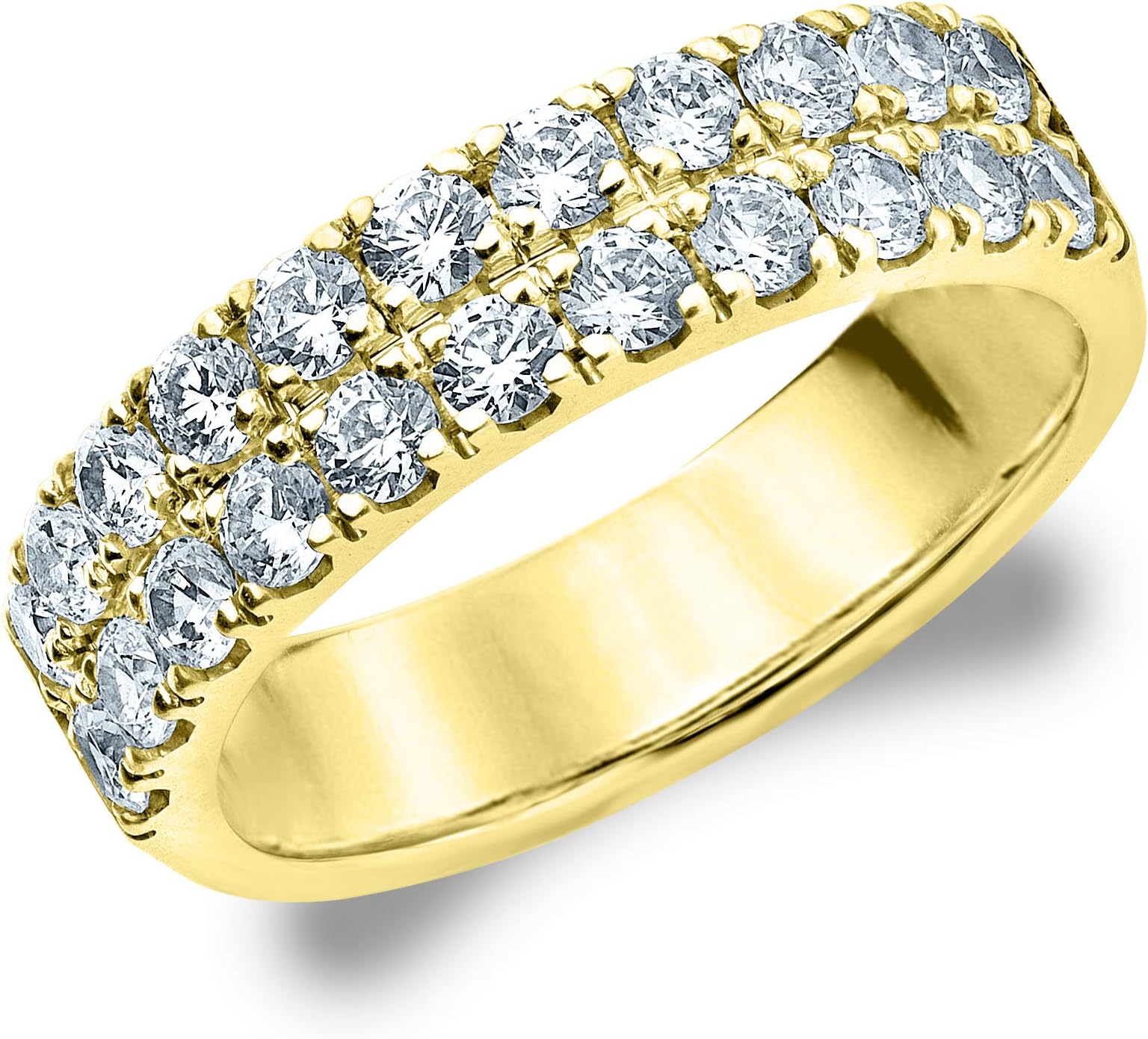 1.0 CT Diamond RIng in 18K Gold, Two Row Prong Set Diamond Anniversary Ring