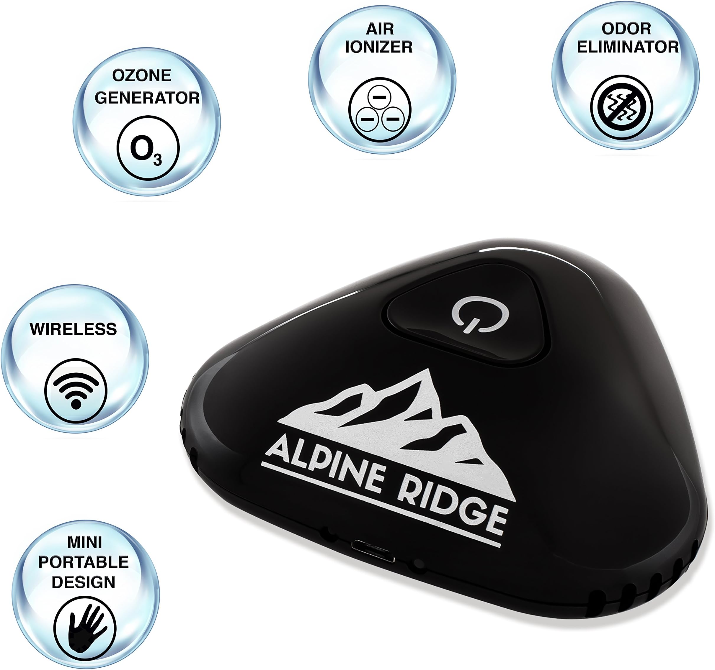 Alpine Ridge O3 Ozone Generator (Portable) Air Purifier and Scent Eliminator | Eliminate Odors, Allergens, Smoke, Sweat, Bacteria, Hunting | Rechargeable Lithium Ion Battery | Small, Compact