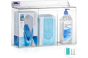 Shtiblet LLC Clear Acrylic Medical Organizer Hygiene Station with Lid - 3 Compartment Glove Dispenser Wall Mount Container for Face Masks, Hairnet, Glovebox - Hair Net Dispenser