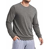PINSPARK Men's Long Sleeve Shirts Crew Neck T-Shirt Casual Pullover Tees Soft Stretch Basic Tee Shirt with Zipper Pocket