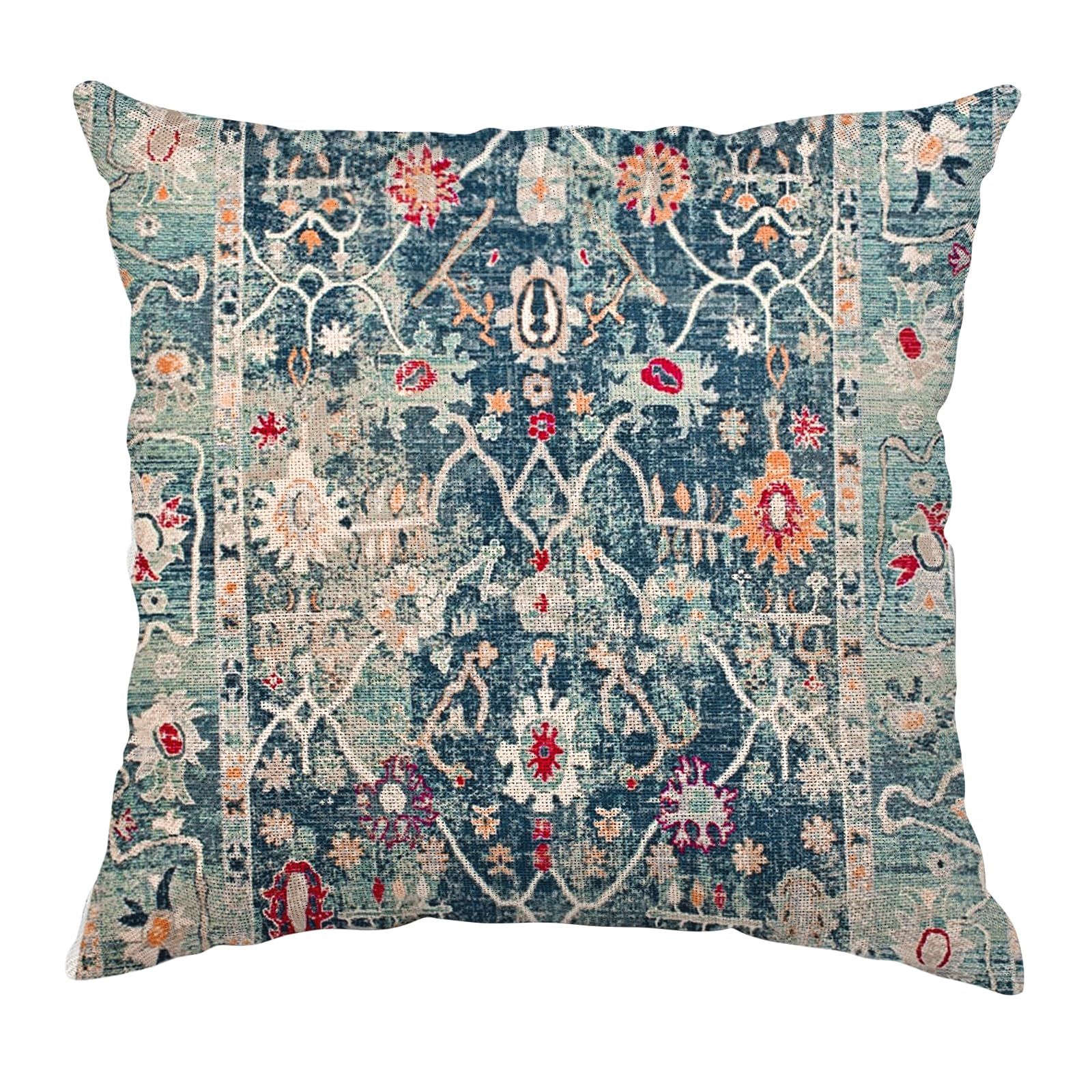 Photo 1 of Knagsfa Boho Pillow Covers 20x20 Inch, Carpet Blue Vintage Throw Pillow Case Linen Pillowcases for Home Decor Sofa Car Living Room, Bohemian Blue