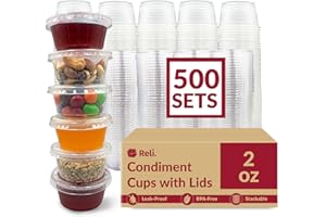 Reli. 2 oz Small Containers with Lids (500 Sets) | Jello Shot Cups with Lids | Clear Plastic Condiment Container | Portion Cups, Sauce, Souffle | Stackable | Bulk