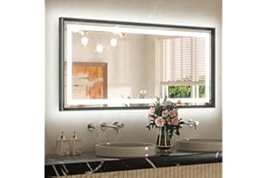 TETOTE 24" x 48" LED Bathroom Mirror Brushed Black Aluminum Frame Frontlit & Backlit Vanity Mirror Anti-Fog Stepless Dimmable