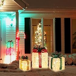 LAMPHOME 70 LED Christmas Set of 3 Lighted Clear