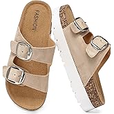 YorFotMae Platform Sandals Women With Cork Footbed, Non Slip On Slides With Adjustable Double Buckle, Open Toe Summer Chunky Shoes With Memory Foam Insole Wedge