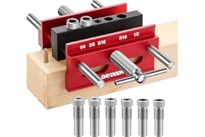 DAYDOOR 6.7" Self Centering Dowel Jig, Wide Capacity Doweling Jig & Drill Guide for Woodworking, Complete Kit with 6 Steel Bu