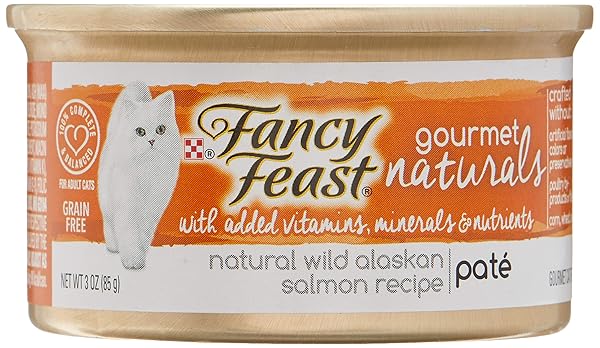 FANCY FEAST PURINA GOURMET NATURALS GRAIN FREE PATE WILD ALASKAN SALMON RECIPE ADULT WET CAT FOOD, 3.00 OUNCE (PACK OF 12)