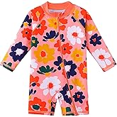 HUAANIUE Baby/Toddler Girls Long Sleeve Zipper Closure Swimsuit One Piece Swimwear with UPF50+ Sun Protection