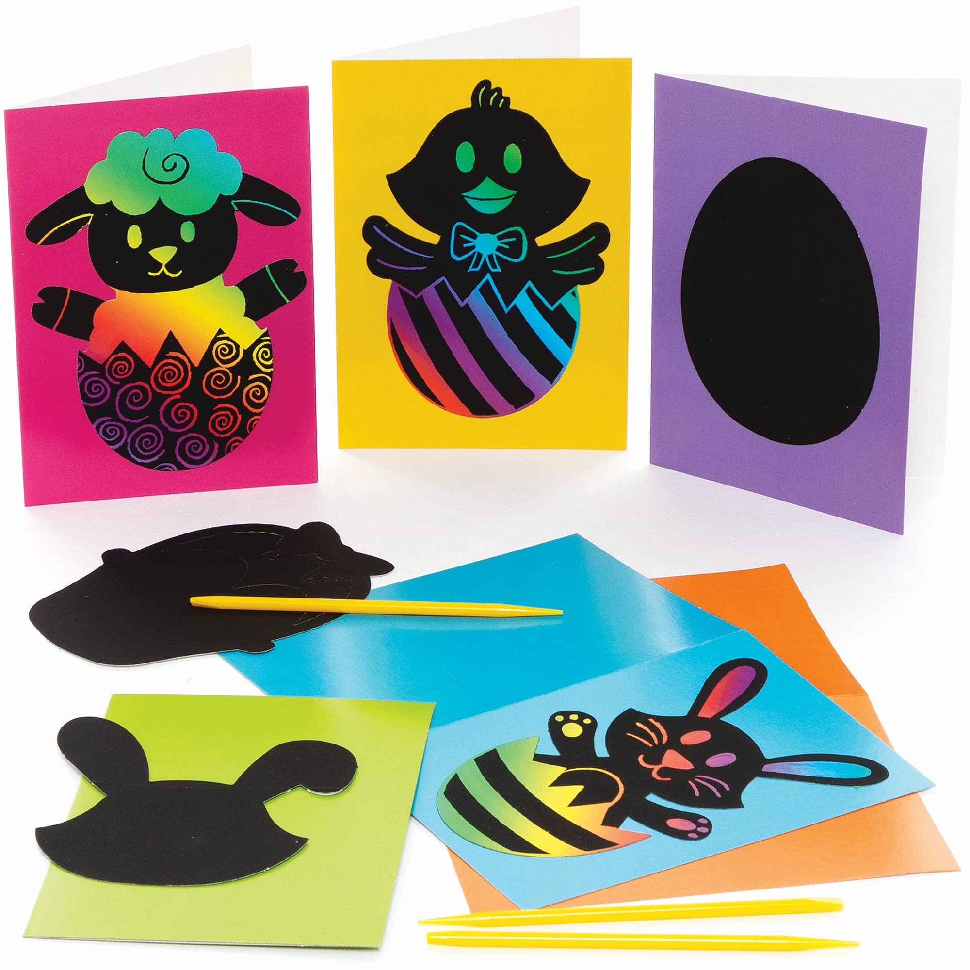 Baker Ross Easter Scratch Art Cards - Pack of 6, Art Supplies for Children Card Making Activities (FC215)