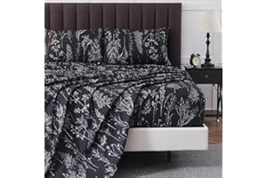 HYPREST Black Sheets Queen,Deep Pocket Sheets, 1800 Thread Count Pattrn Bed Sheets Soft Breathable Cute Printed Boho Farmhouse Bed Sheets, Oeko-Tex Certificated- Up to 18 Inch