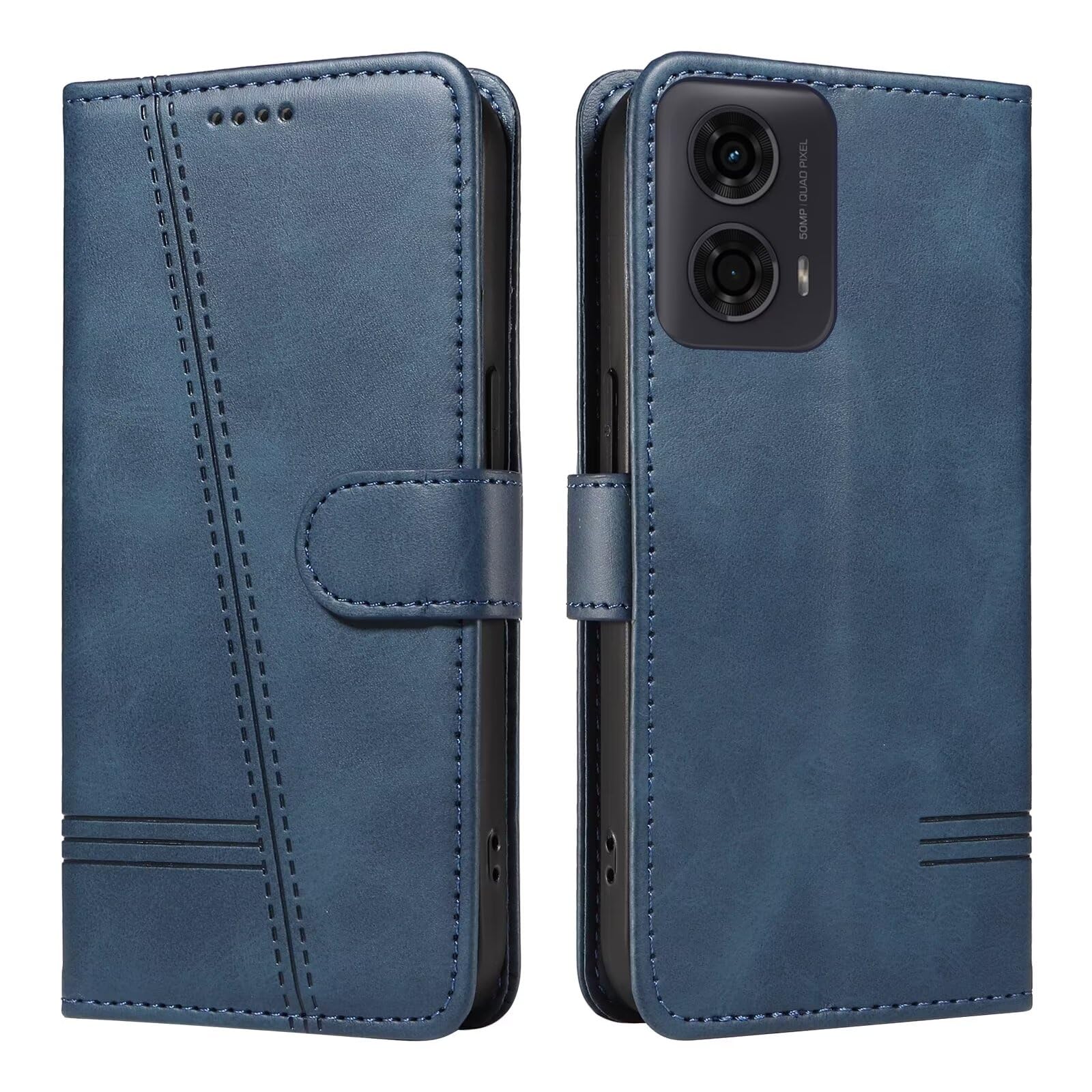 Bnvdfre Case for Motorola Moto E14 / G04 / G24 Case Flip Shockproof PU Leather with Card Slots Magnetic Kickstand Protective Wallet Phone Case Compatible with Motorola Moto E14 / G04 / G24, Blue