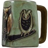 One (1) MARA STONEWARE COLLECTION - 12 Ounce Coffee Cup Collectible Square Bottom Mug - Owl Bird Design