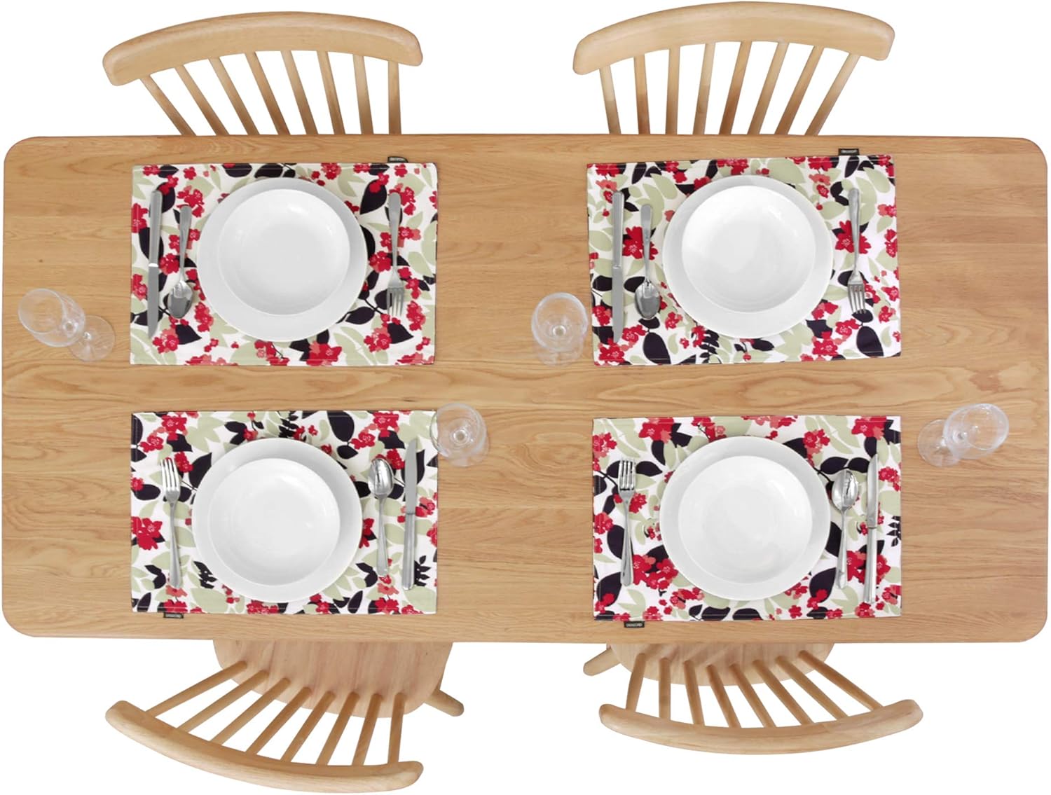 Deconovo Designer Series Water Resistant White Back Rectangle Placemats with Bright Rose Blossoms of Flowers Place Mats 12W x 18L Inch for Kitchen Dining Barbecue 4 Pieces Decoration: Kitchen & Dining