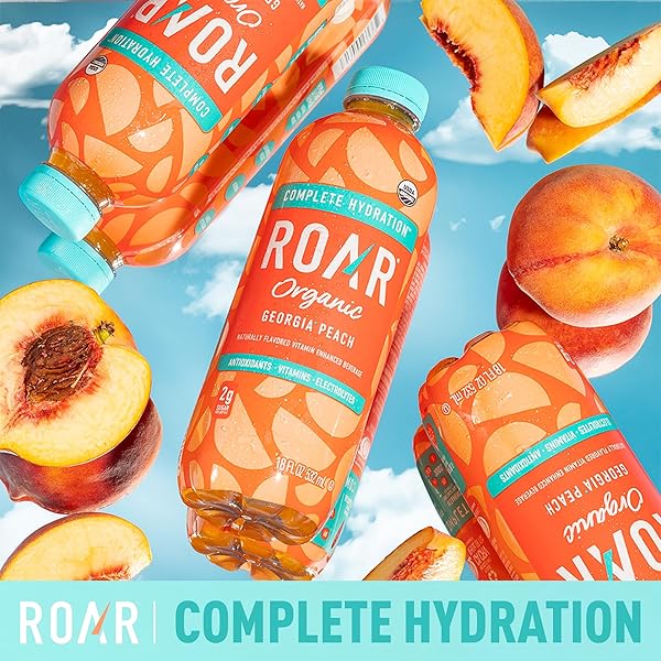 ROAR ORGANIC ELECTROLYTE INFUSIONS – USDA ORGANIC – GEORGIA PEACH – WITH ANTIOXIDANTS, B VITAMINS, LOW-CALORIE, LOW-SUGAR, LOW-CARB, COCONUT WATER INFUSED BEVERAGE 18 FL OZ (PACK OF 12)