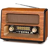 PRUNUS J-199 Large Vintage Radio Bluetooth, AM FM Radio Shortwave, 15W Crystal Speaker, Support AUX/TF Card/USB Playing, AC Charging, Rechargeable Battery and Battery Operated Radios, MIC Recording