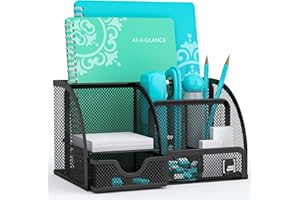 Mindspace Office Desk Organizer with 6 Compartments + Drawer | The Mesh Collection, Black…