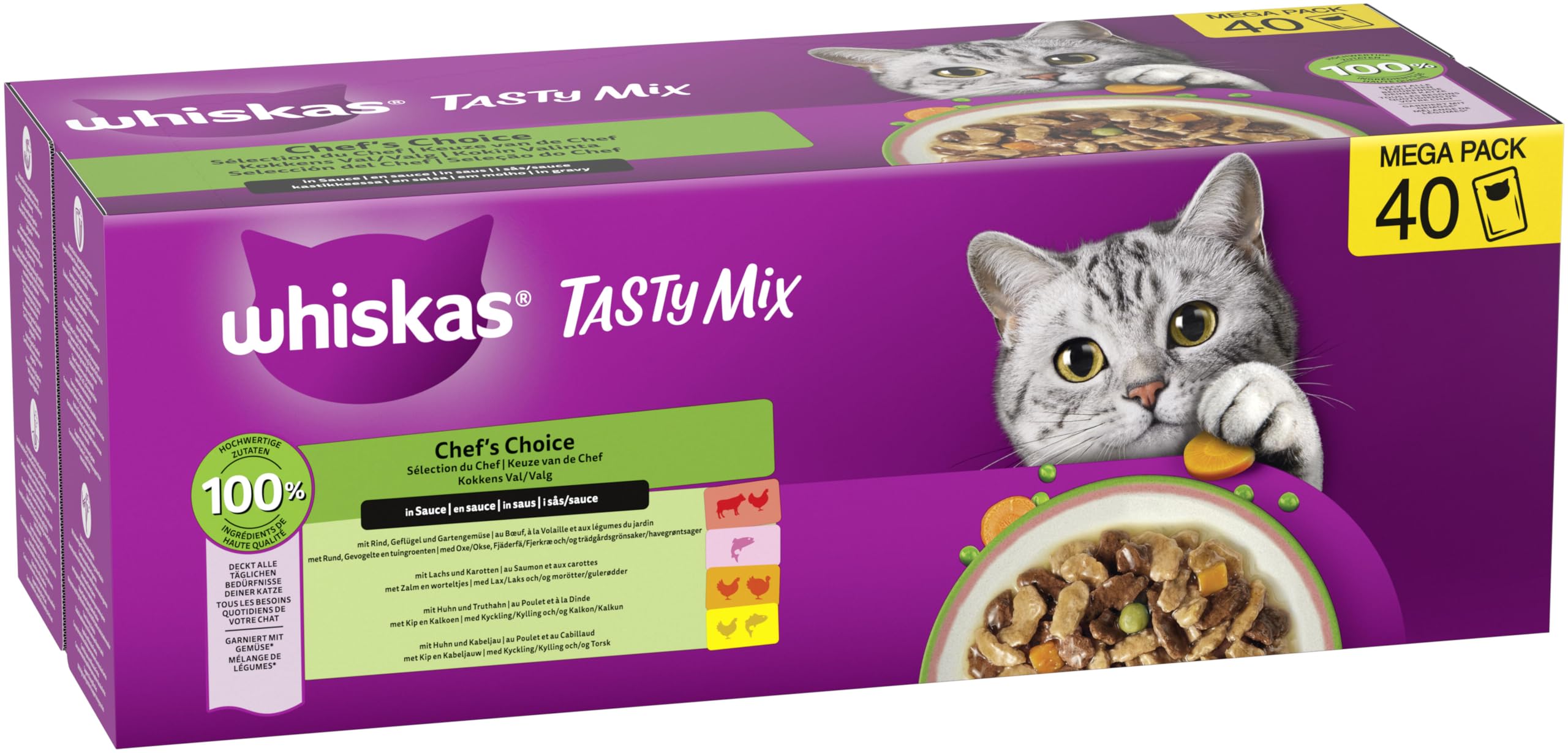 WHISKAS TASTY MIX Nassfutter in Sauce für Katzen 40 x 85g Chef’s Choice 2