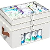 ISusaid Medicine Organizer for Cabinet, 3-Tier, Beige | Foldable Storage Box, Fabic Medicine Organizer, Clear PVC Cover, Leather Handle, Empty First Aid Kit for Home and Travel