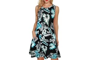 elescat Women's Summer Dresses 2024 Beach Casual Sleeveless Floral Print Tank Loose Sundress with Pocket
