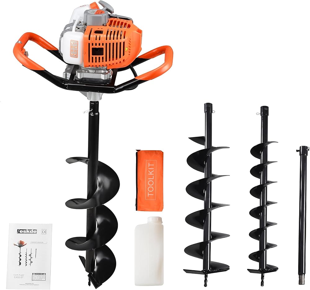 eSkde 52cc Petrol Auger Post Hole Digger Fence Post Tree Planting Tool 3 Bits
