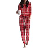 Ekouaer Women's Pajamas Sets Long Sleeve Pjs 2 Piece Loung Set with Pocket Red Plaid