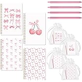 CNhoqc Pink Bow Spiral Notebook - 4-Sets A5 Watercolor Coquette College Ruled Paper Lined Pages Spiral Bound Journal Hardcover Notebook Ballpoint Pens Organza Bags Note Taking Work School Supplies