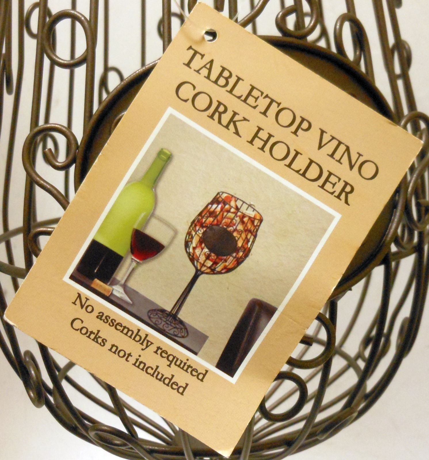 'Vino Corks' Wire Frame Wine Glass Style Cork Holder 15" Bar/Tabletop