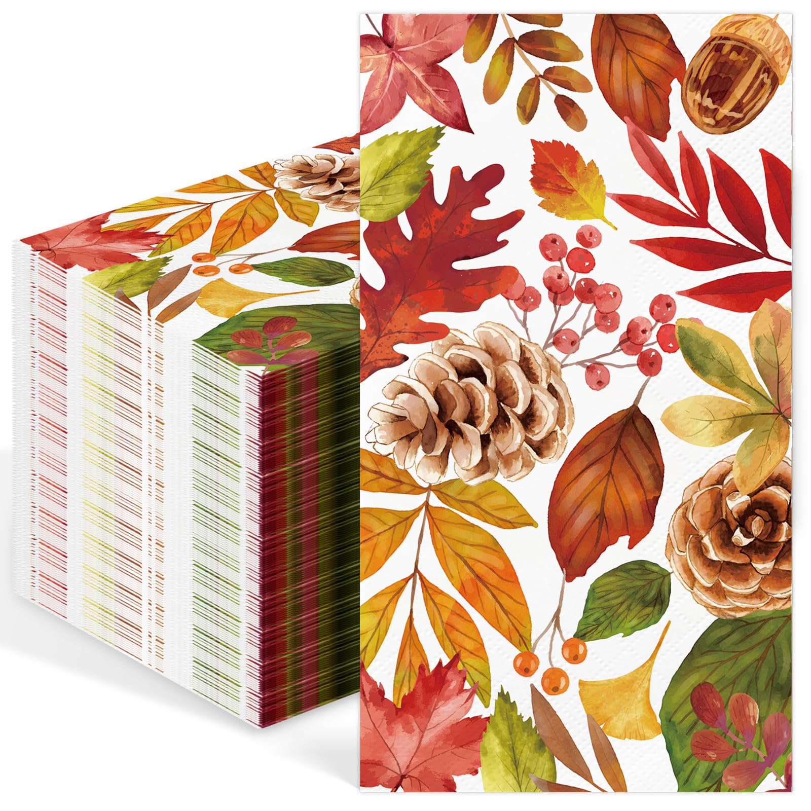 Photo 1 of 100pcs Fall Leaf Paper Napkins Disposable 3 Ply Guest Hand Towels for Bathroom Thanksgiving Autumn Decorative Party Napkin for Kitchen Dinner Home Indoor Outdoor Holiday Party