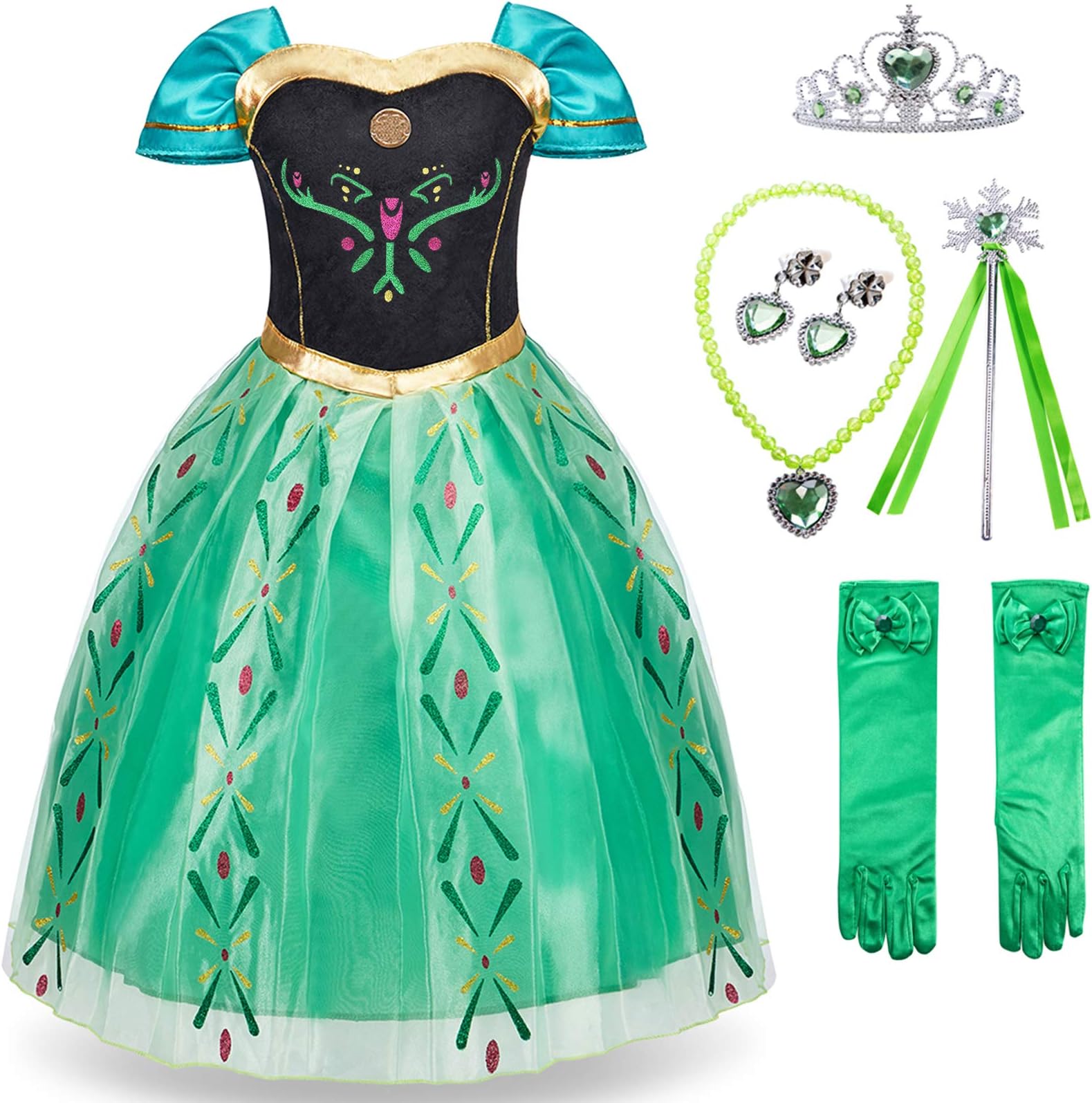 FunnaPrincess Costume for Toddler Girls Fancy Dress Green with Accessories