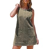 EXLURA Womens Sleeveless Denim Dress Casual Summer Crewneck A Line Overall Mini Dress Jean Jumper Pinafore with Pockets 2025