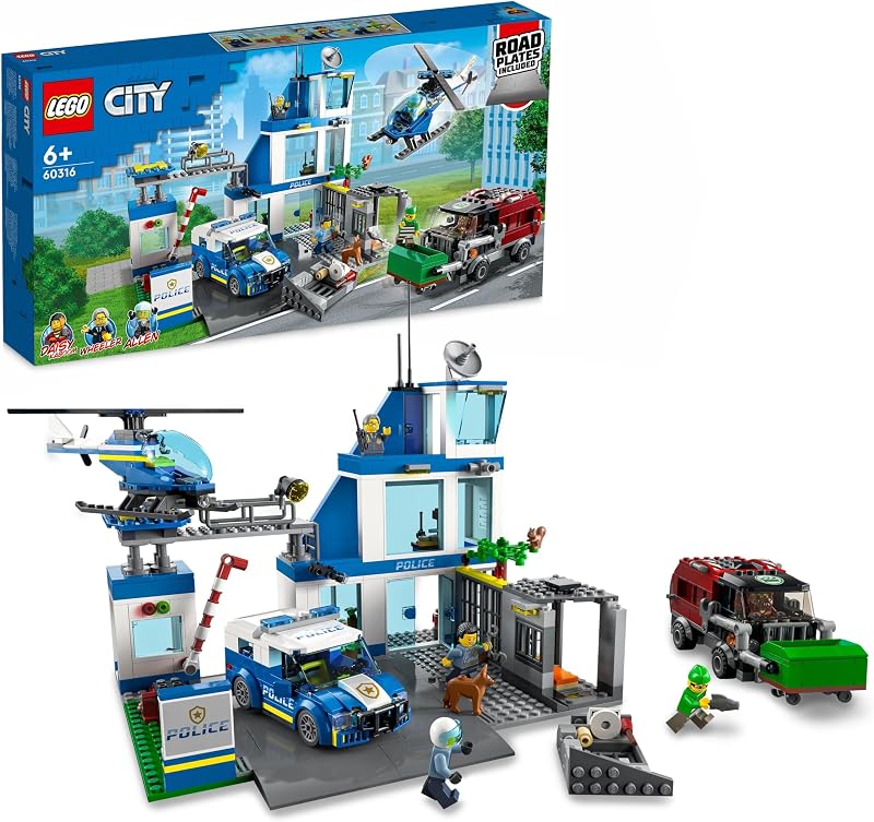 LEGO City Police Station 60316 with Helicopter Patrol Vehicle Bin Lorry Kit