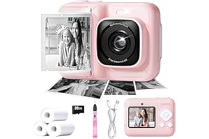 ETIKEZ Kids Camera, 1080P Instant Digital Print Camera for Kids, Christmas Birthday Gifts for 4 5 6 7 8 9 10 Year Old Girls Boys, Portable Toy with 32GB SD Card & 3 Rolls Printing Paper, Pink