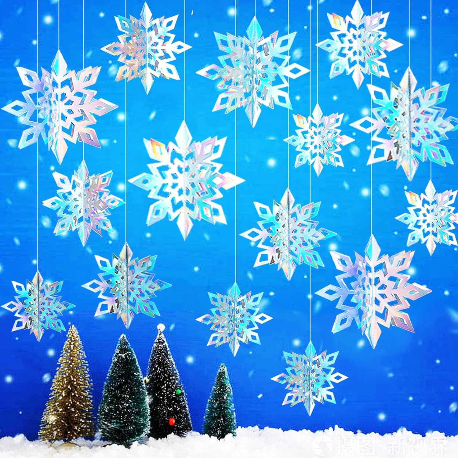 Ornaments - OuMuaMua 15pcs Winter Christmas Hanging Snowflake Decorations, 3D Holographic Snowflakes for Christmas Winter Wonderland Decorations Frozen Birthday New Year Party Home Decorations