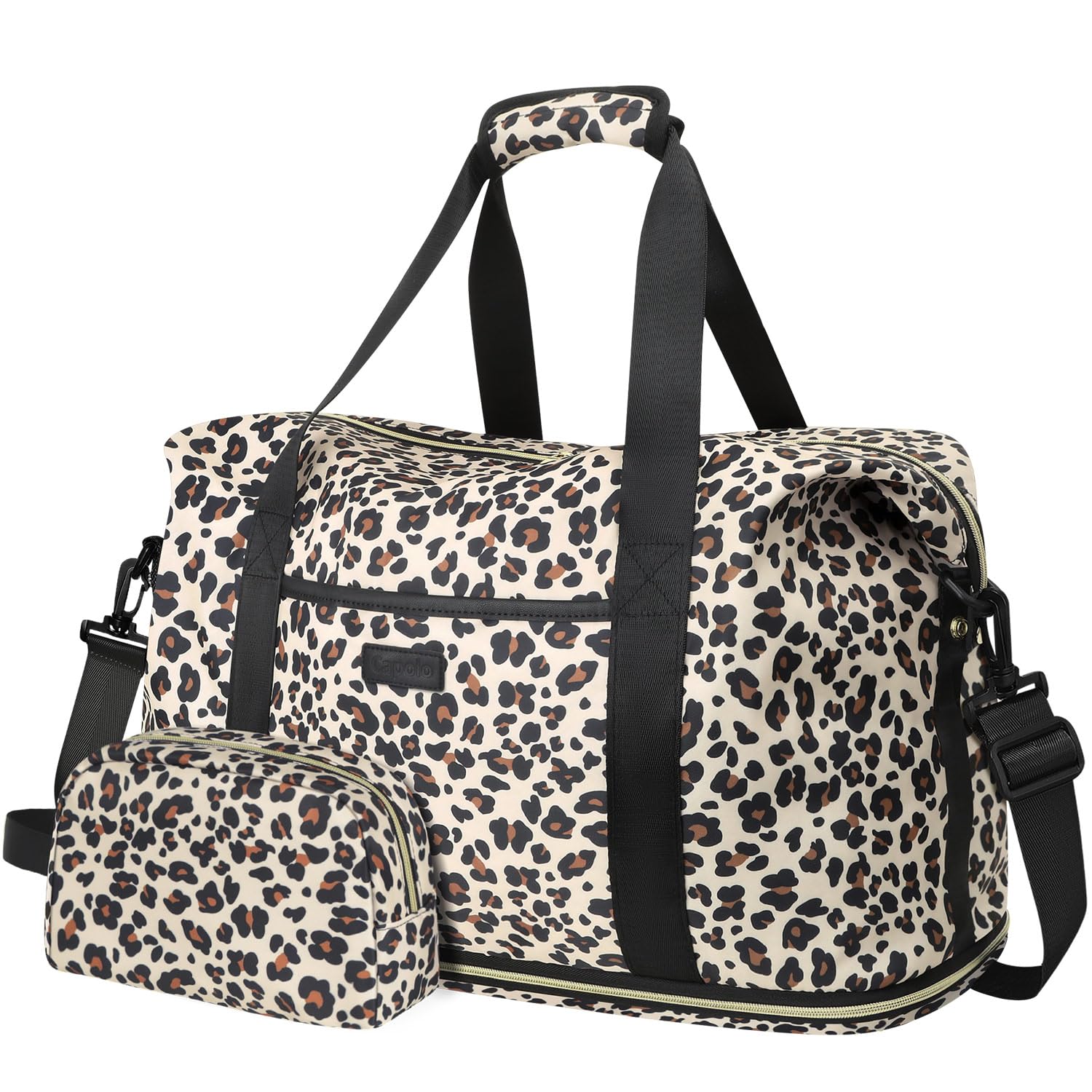 Photo 1 of Expandable Travel Duffle Bag, Waterproof Weekender Overnight Bags for Women Men Hospital Bag for Women Labor Delivery Carry on Bag with Toiletry Bag for Travel Gym Airplanes(Leopard, X-Large)