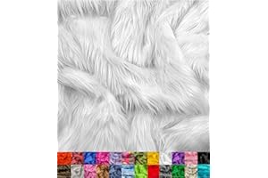 EOVEA Shaggy Faux Fur Fabric by The Yard – 60” Wide | Fluffy, Soft Fake Fur Material for Sewing, Crafts, Costumes, Upholstery & Home Decor | Long Pile Plush Fabric(White, One Yard)