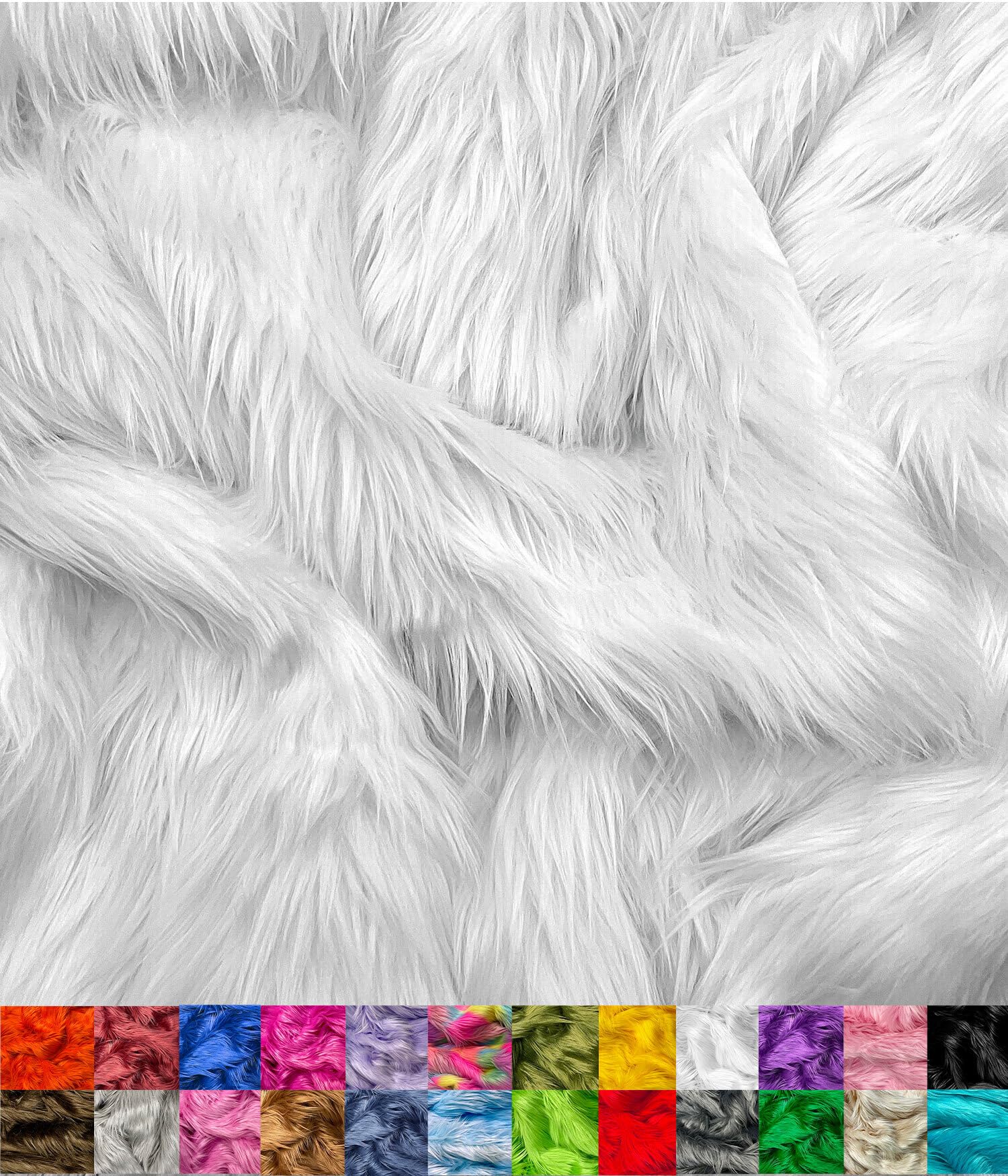 Photo 1 of EOVEA Shaggy Faux Fur Fabric by The Yard – 60” Wide | Fluffy, Soft Fake Fur Material for Sewing, Crafts, Costumes, Upholstery & Home Decor | Long Pile Plush Fabric(White, One Yard)