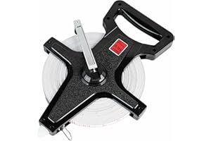 Champion Sports Open Reel Measuring Tapes – Durable Hand Crank with Metal Spike, Dual-Sided Feet & Meters, Perfect for Track & Field and Long Jump, 165 Feet/50 Meters