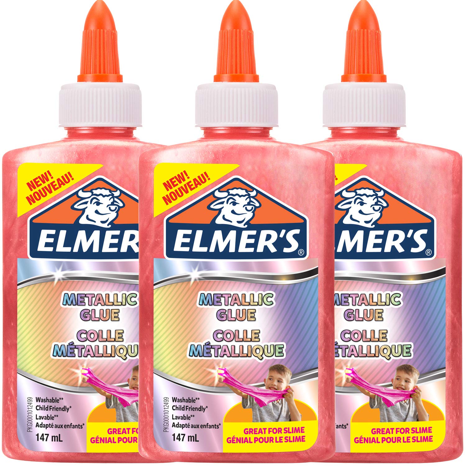 Elmer's Metallic PVA Glue | Pink | 147 mL | Washable & Kid Friendly | Great for Making Slime | Washable & Kid Friendly | 1 Count