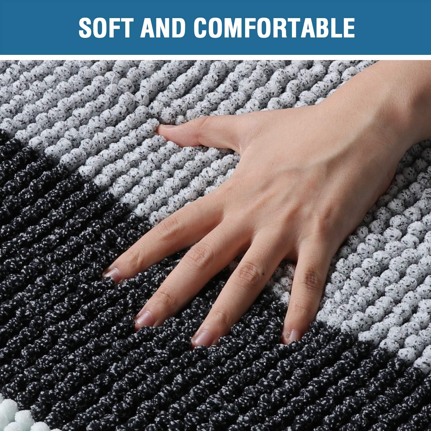Extra Thick Chenille Striped Pattern Bath Rugs for Bathroom Non Slip - Soft Plush Shaggy Bath Mats for Bathroom Floor, Indoor Mats Rugs for Entryway (Navy, 32 x 20 Plus 24 x 17 - Inches): Home & Kitchen
