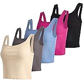Real Essentials 5 Pack: Women’s Square Neck Ribbed Crop Tank Tops – Racerback Workout, Gym & Casual Shirts