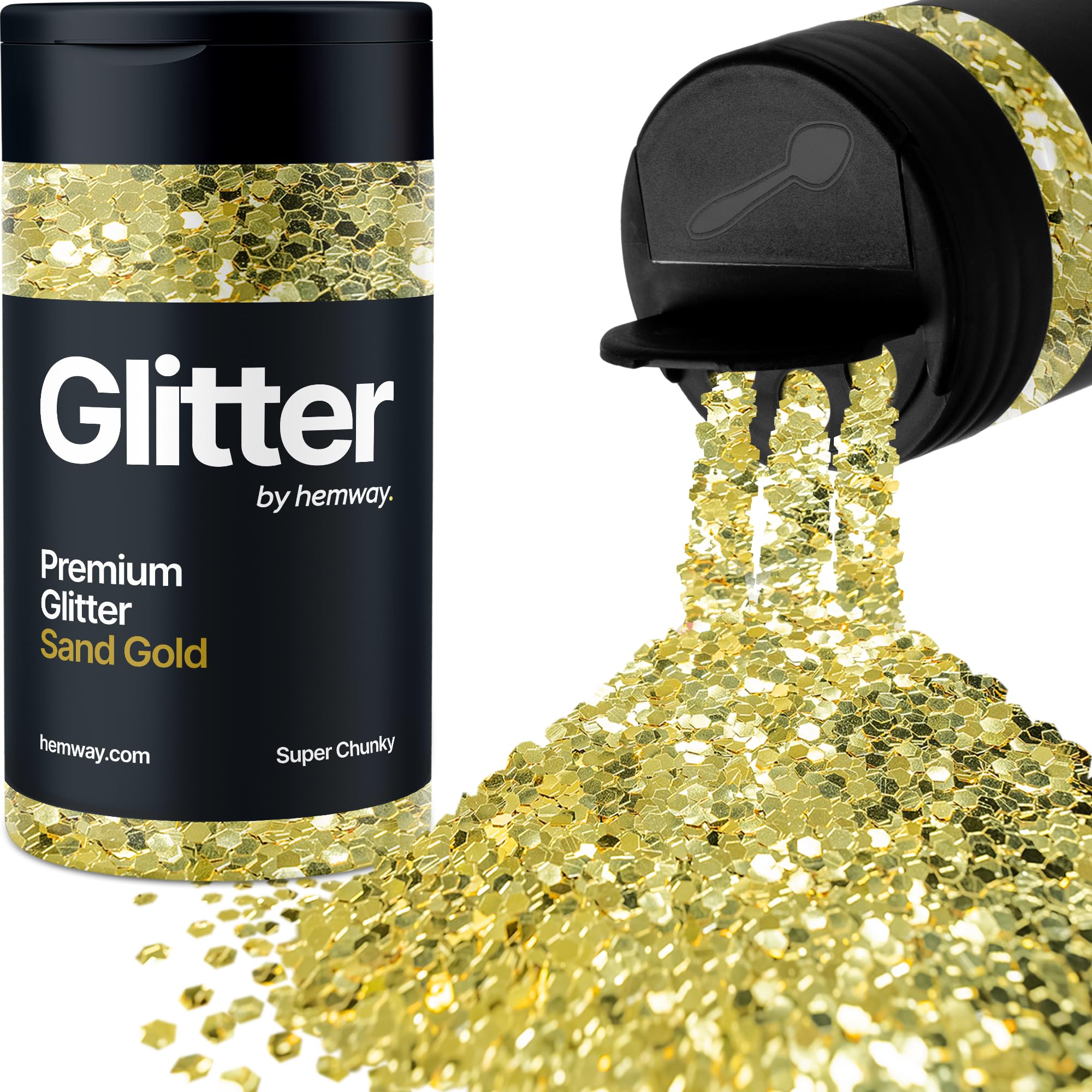 Sand Gold Glitter Shaker, 130g Super Chunky Glitter, Crafts 1/8" Metallic Flake Sand Gold Sequins, Resin & Epoxy Crafts, Decorating, Halloween, Christmas Nail, Face, Hemway