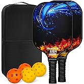 Carbon Fiber Surface Pickleball Paddles Set of 2, 2023 USAPA Approved, Polypropylene Honeycomb Core, Anti-Slip Sweat-Absorbing Grip, 2 Paddles, 2 Indoor Pickleball & 2 Outdoor Pickleball, 1 Carry Bag