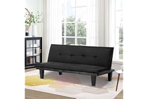 SumKea 63.8" Futon Bed with Adjustable Backrest and Suede Upholstery – Multi-Functional Sleeper Sofa for Home and Office, Black