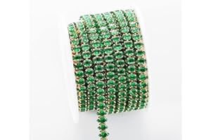 YoungJewl 1 Yards Horse Eyes Zircon Crysta Floating Rhinestones Close Chain Beaded Trim by The Yard for Sewing Crafts,DIY Decoration(3X6MM Green)