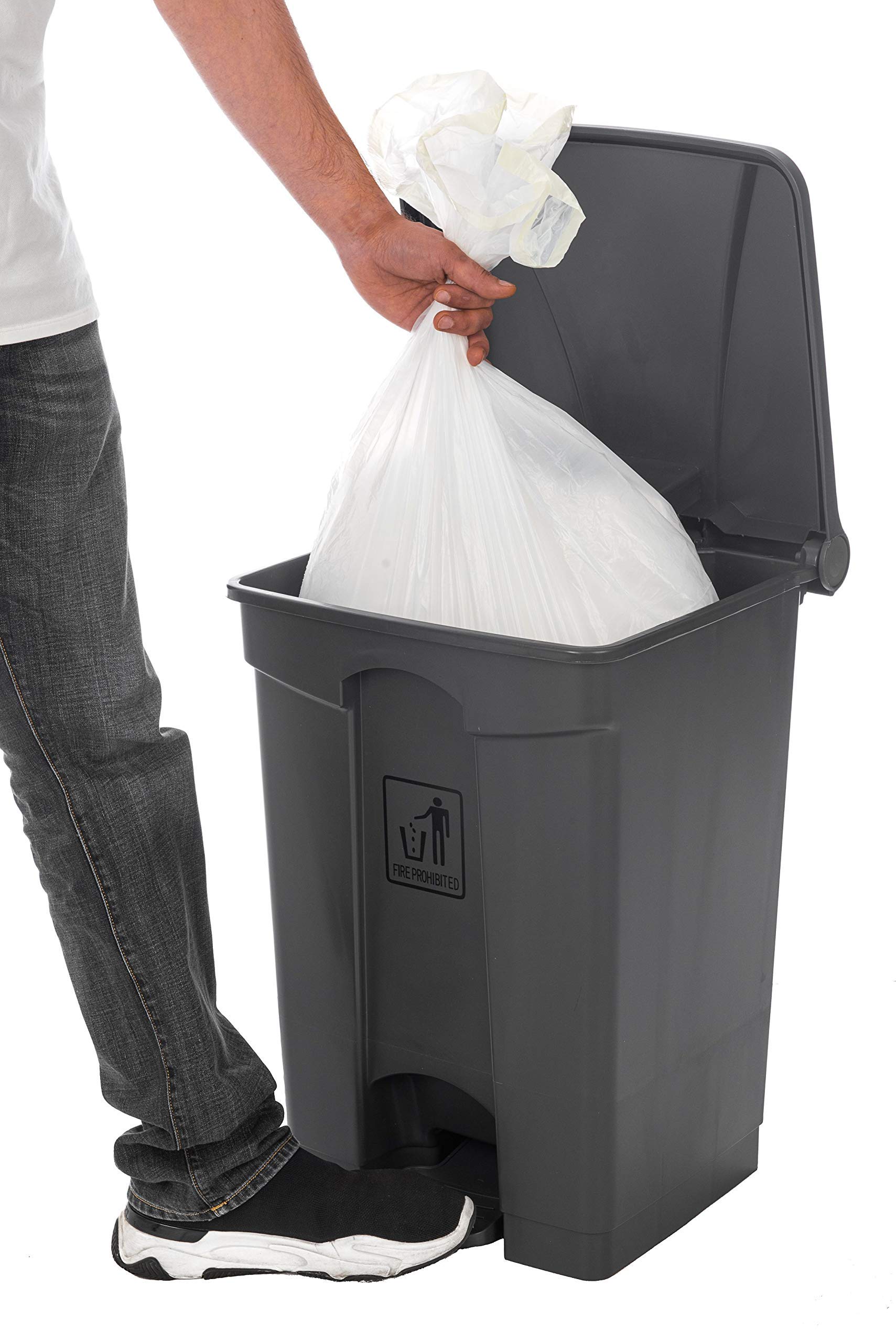 Premium Plastic Pedal Bin Recycling Dustbin Garbage Trash Can With Lid | Commercial Indoor Outdoor Recycling Bins 45L Grey